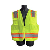 Lime Class 2 surveyor safety vest with pockets and reflective tape