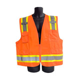 Orange Class 2 surveyor safety vest with pockets and reflective tape