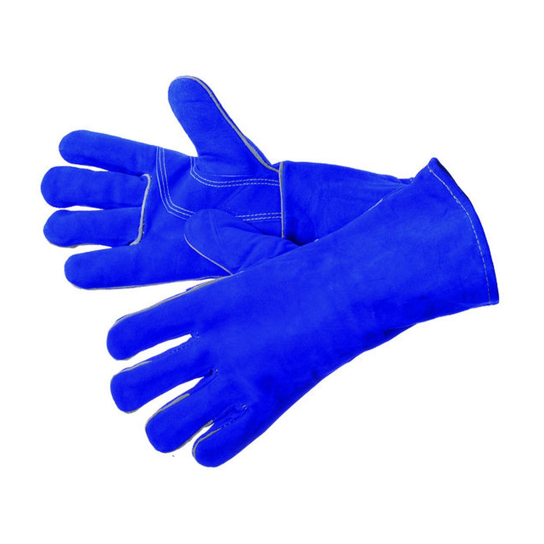 Blue split leather welding gloves with long cuff