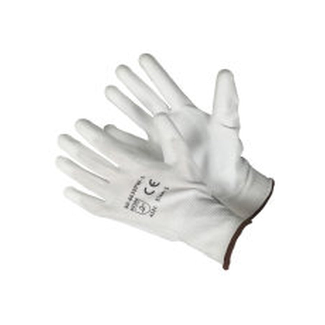 White PU coated work gloves, 13 gauge polyester shell
